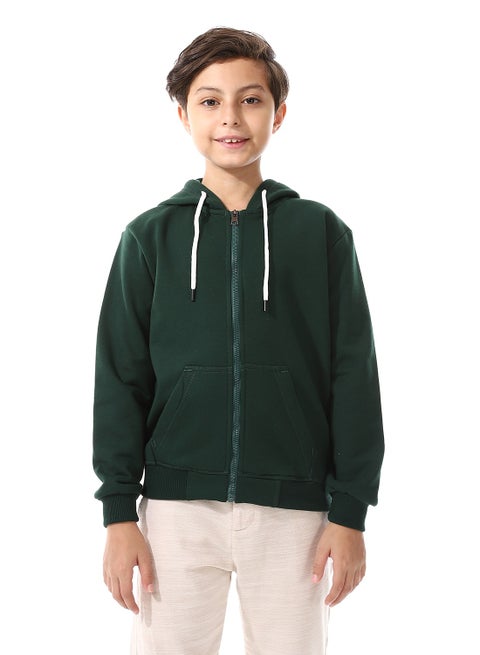 سويت شيرت أولاد بغطاء رأس بسحاب - زيتوني