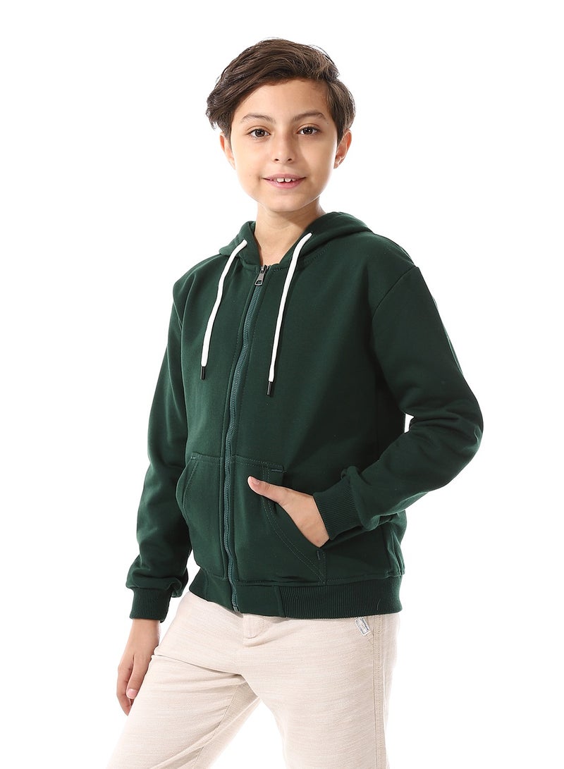 Andora Zipper Closure Hooded Boys Sweatshirt_Olive Green - Image 2
