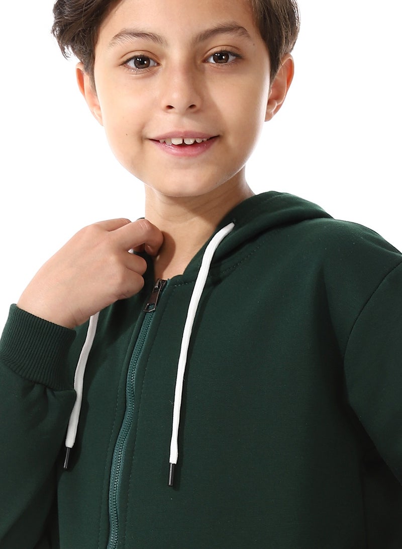 Andora Zipper Closure Hooded Boys Sweatshirt_Olive Green - Image 4