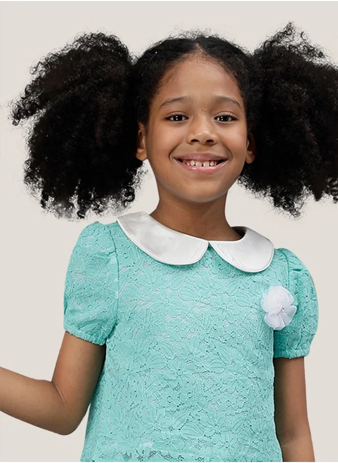 One Friday One Friday Girls Mint Lace Fabric Peter Pan Collar Top