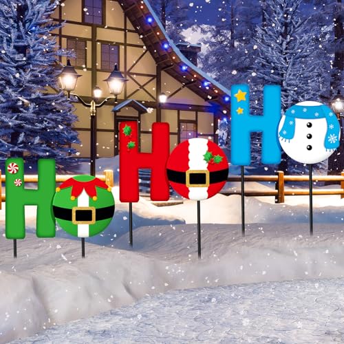 Drydiet 3 Pack Metal Christmas Yard Signs Decor Xmas Yard Stakes Outdoor with Stakes for Holiday Outdoor Garden Lawn Pathway DecorationHohoho - Image 1