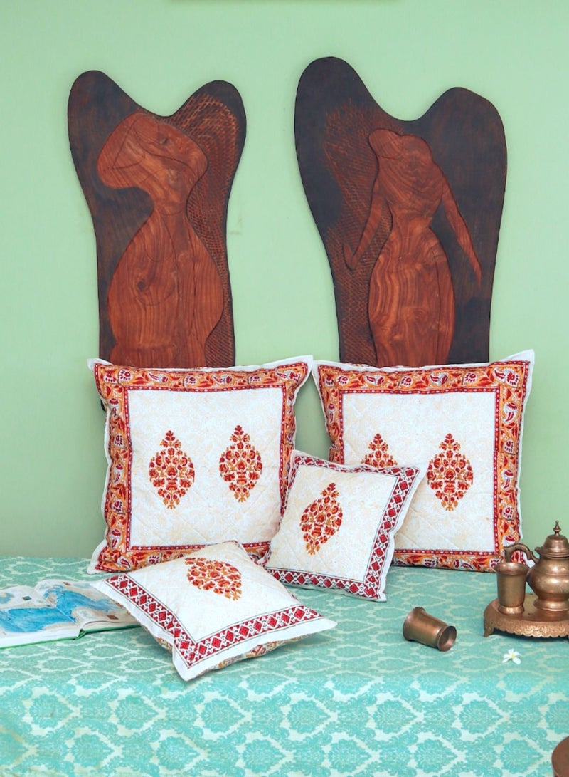 OJARIYA Pink and Orange Paisley Organic Cotton Hand Block Cushion Cover 40 Cm X 40 Cm - Image 5