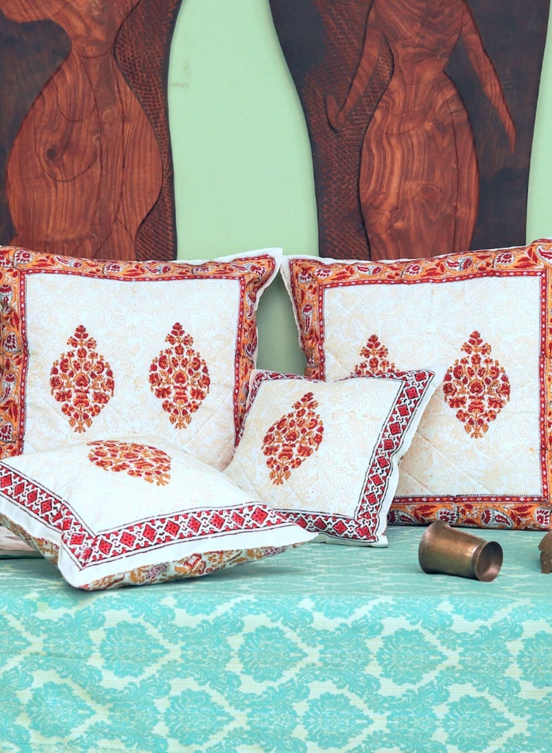 OJARIYA Pink and Orange Paisley Organic Cotton Hand Block Cushion Cover 40 Cm X 40 Cm - Image 4