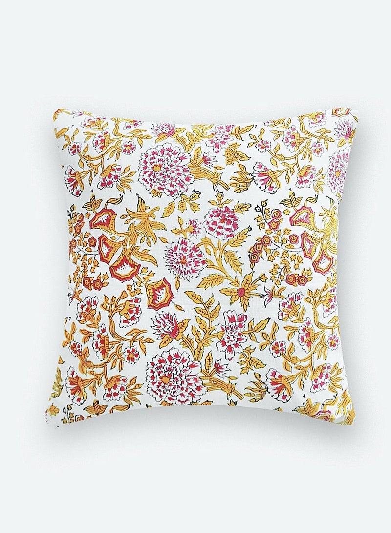 OJARIYA Pink and Orange Paisley Organic Cotton Hand Block Cushion Cover 40 Cm X 40 Cm - Image 2