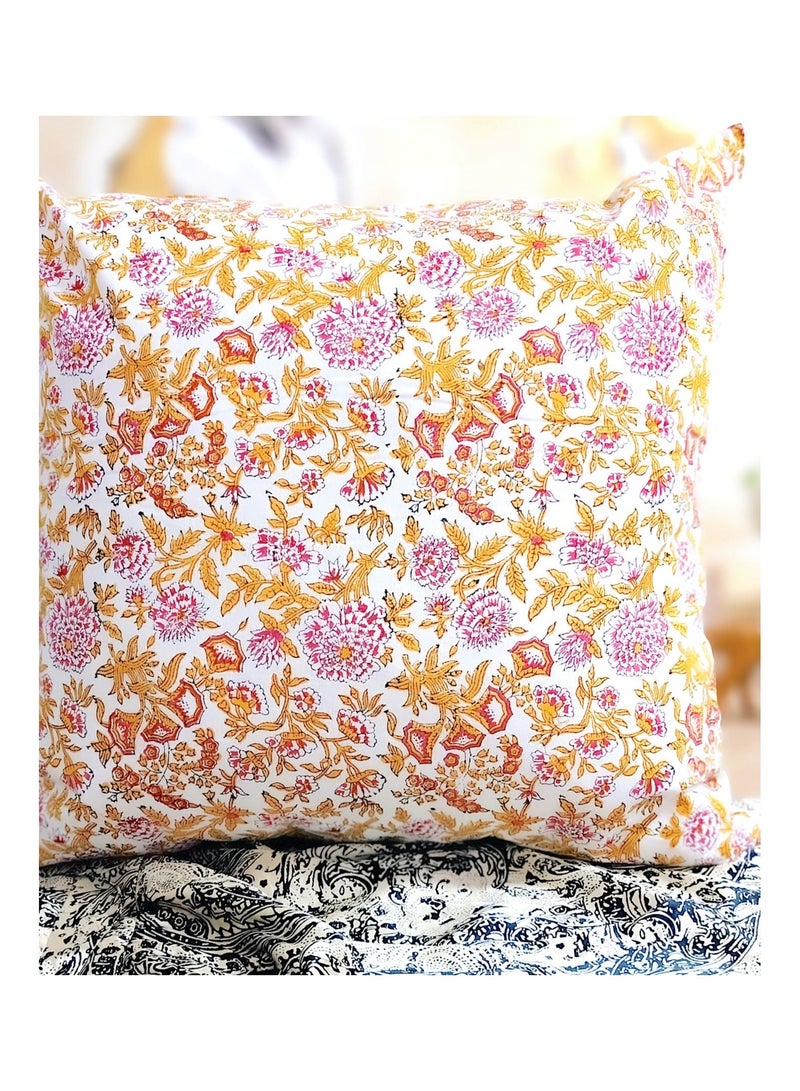 OJARIYA Pink and Orange Paisley Organic Cotton Hand Block Cushion Cover 40 Cm X 40 Cm - Image 3