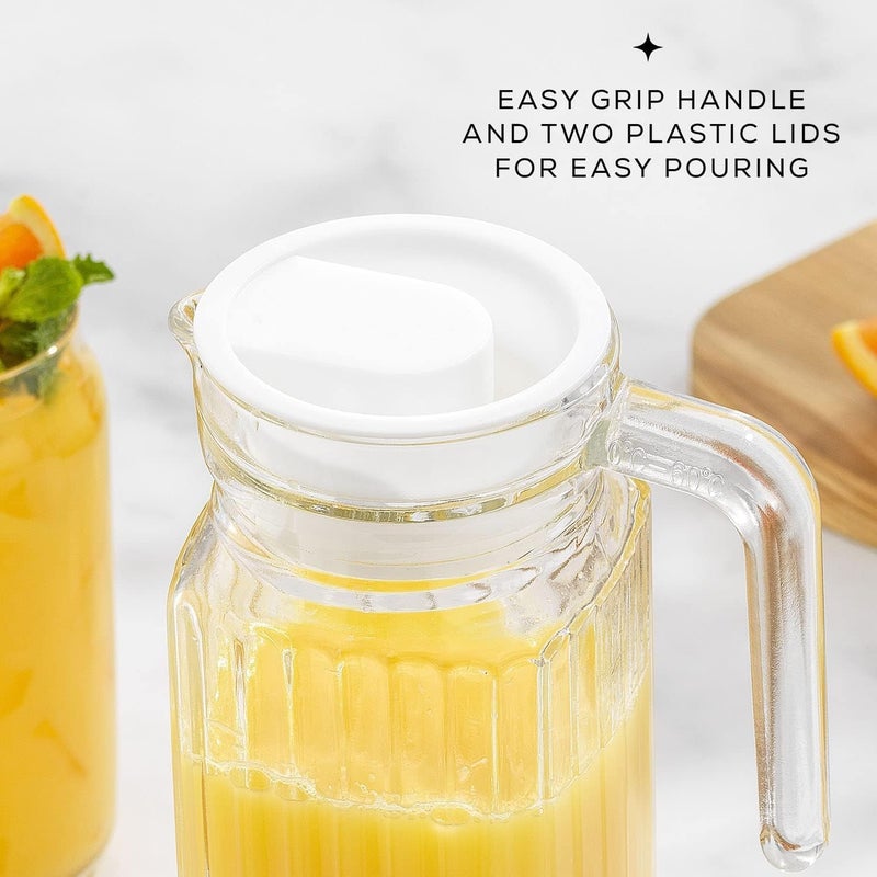 WRINGO 1.3 Litre Glass Water Jug with Plastic Lid & Handle Beverage Carafe for Beer, Water, Cocktails, Detox Drinks & More, Set of 1 Clear Glass 1300ML, Perfect for Parties & Events (WR-02) - Image 4