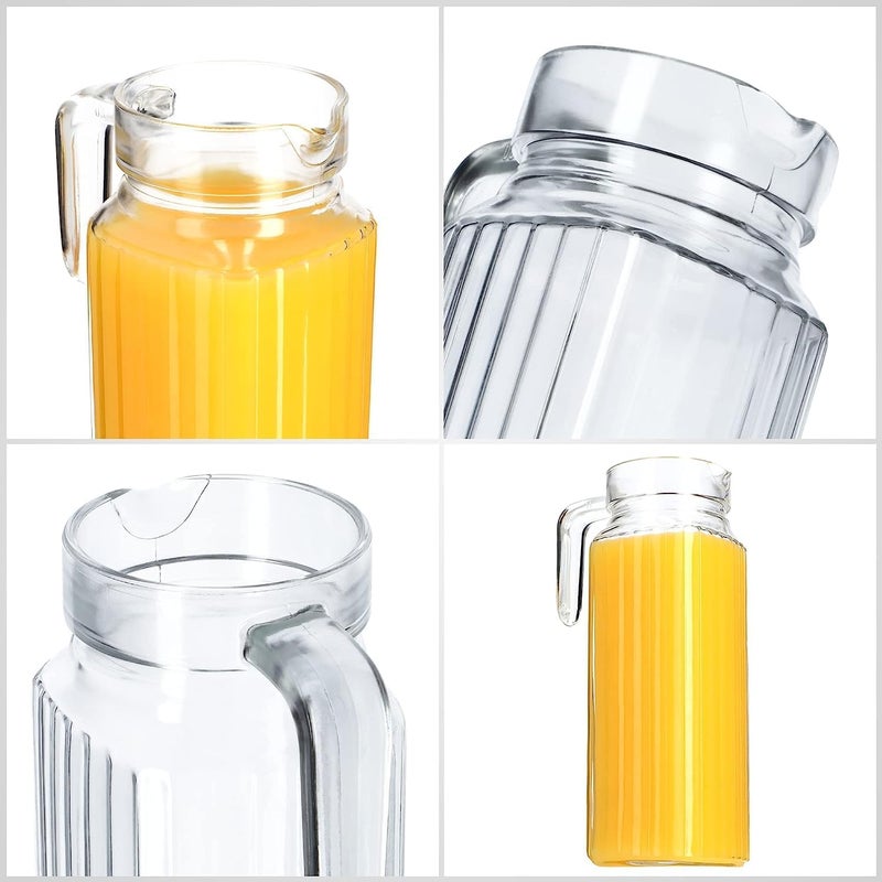 WRINGO 1.3 Litre Glass Water Jug with Plastic Lid & Handle Beverage Carafe for Beer, Water, Cocktails, Detox Drinks & More, Set of 1 Clear Glass 1300ML, Perfect for Parties & Events (WR-02) - Image 3