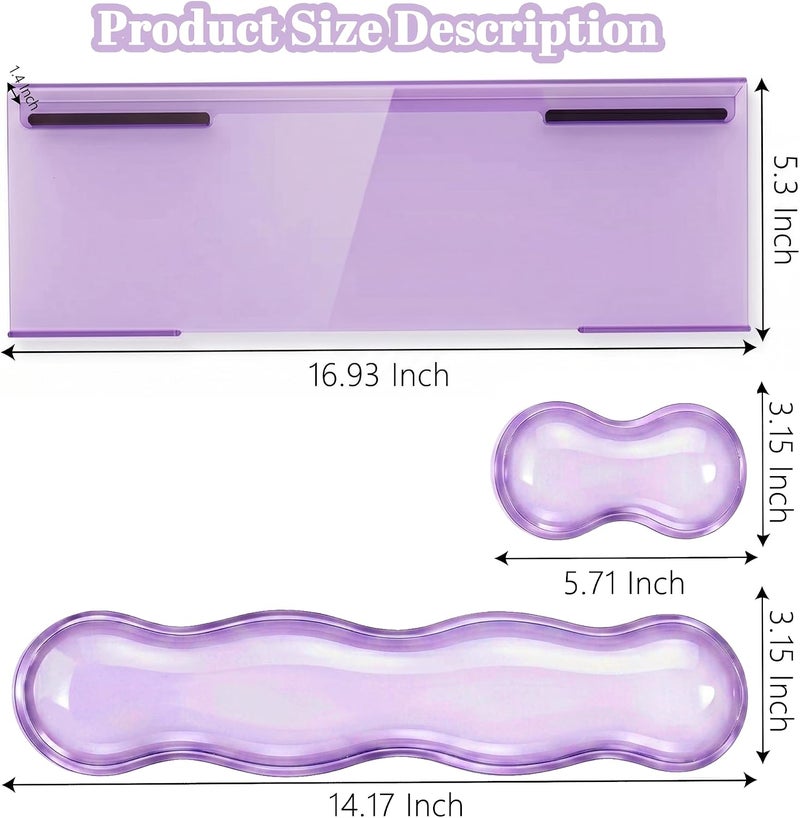 WFCYGL Computer Keyboard Stand Pad with Gel Wrist Rest Keyboard Pad Support with Comfortable Wrist Pad Easy Typing Ergonomic Tilted Acrylic Transparent Keyboard Riser Holder for Desktop Office Home Purple - Image 2