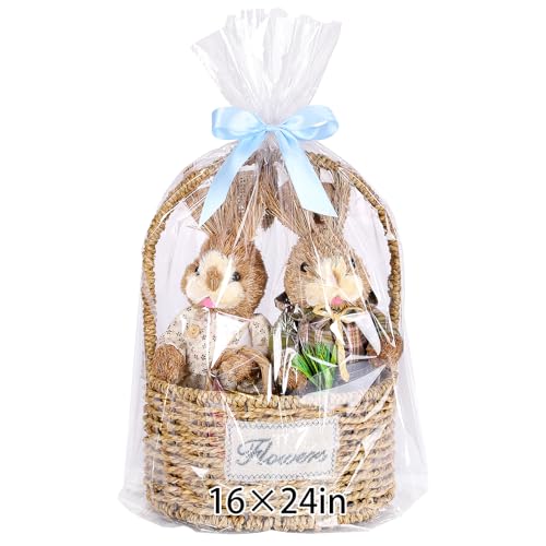 woric Cellophane Bags for Gift Baskets 12 Pcs 16x24 Inch Clear Cello Gift Bags Cellophane Wrap for Graduation Gifts Candy Presents Baby Bridal Shower Wine Bottles Stuffed Animal - Image 1