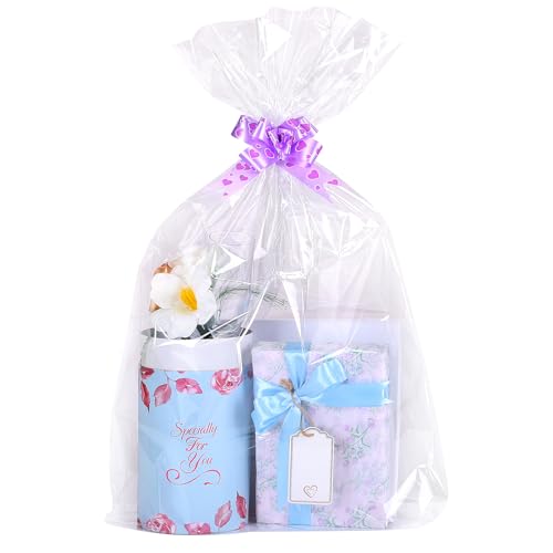 woric Cellophane Bags for Gift Baskets 12 Pcs 16x24 Inch Clear Cello Gift Bags Cellophane Wrap for Graduation Gifts Candy Presents Baby Bridal Shower Wine Bottles Stuffed Animal - Image 3