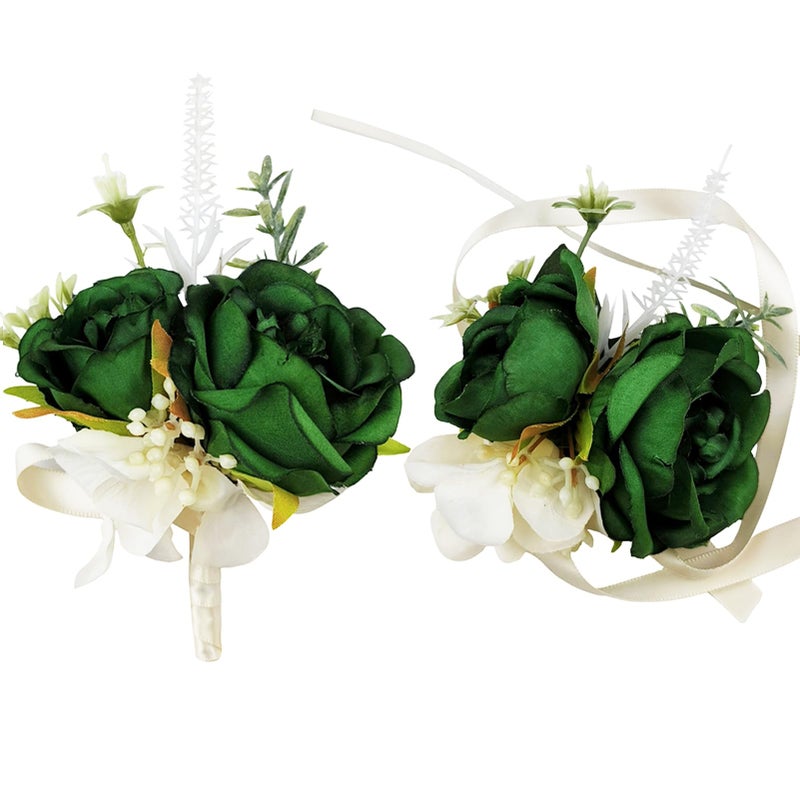 MAFELOE MAFELOE Wrist Corsage and Boutonniere Set for Groom Bride Groomsmen Bridesmaids Wedding Party Prom Suit, Artificial  - Image 1
