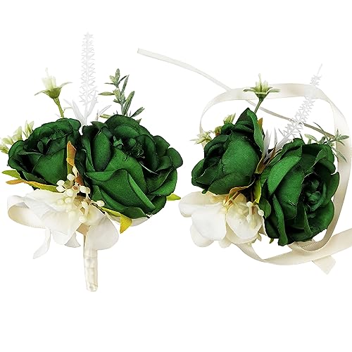 MAFELOE MAFELOE Wrist Corsage and Boutonniere Set for Groom Bride Groomsmen Bridesmaids Wedding Party Prom Suit, Artificial  - Image 2