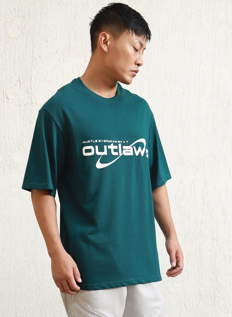 Hubberholme Men's Teal 100% Cotton Printed Relaxed T-Shirt - Image 3