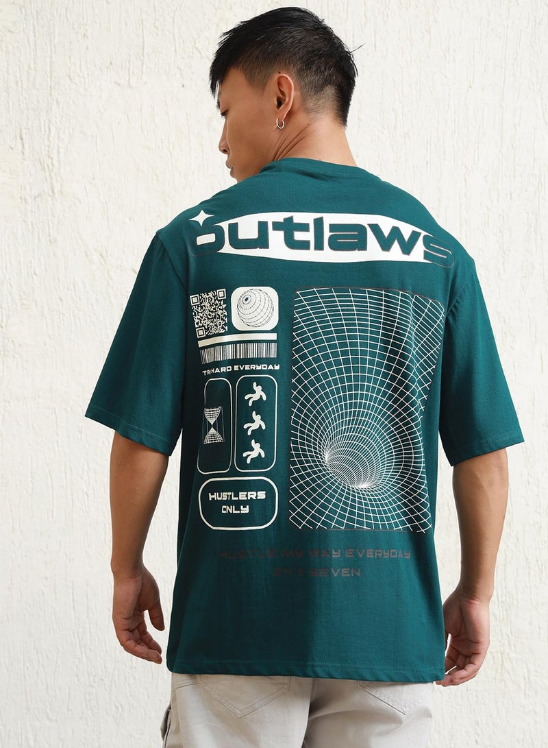 Hubberholme Men's Teal 100% Cotton Printed Relaxed T-Shirt - Image 5