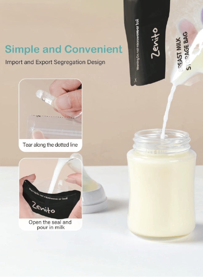 Zenito Breastmilk Storage Bags 30PCS, 250mL BPA-Free, Leakproof & Pre-Sterilized, Double Zipper Seal, Easy Labeling, Suitable for Refrigeration & Freezing - Safe Milk Storage for Babies - Image 2