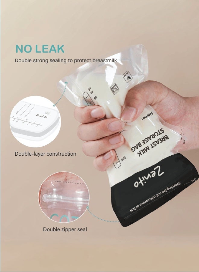 Zenito Breastmilk Storage Bags 30PCS, 250mL BPA-Free, Leakproof & Pre-Sterilized, Double Zipper Seal, Easy Labeling, Suitable for Refrigeration & Freezing - Safe Milk Storage for Babies - Image 3