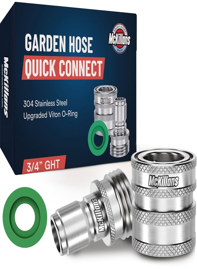 McKillans® Garden Hose Quick Connect Pair [UNIVERSAL FIT] - Stainless Steel Quick Connect Hose Fittings - Water Hose Connectors - Quick Disconnect Adapter - EASY INSTANT CONNECTION - Image 1