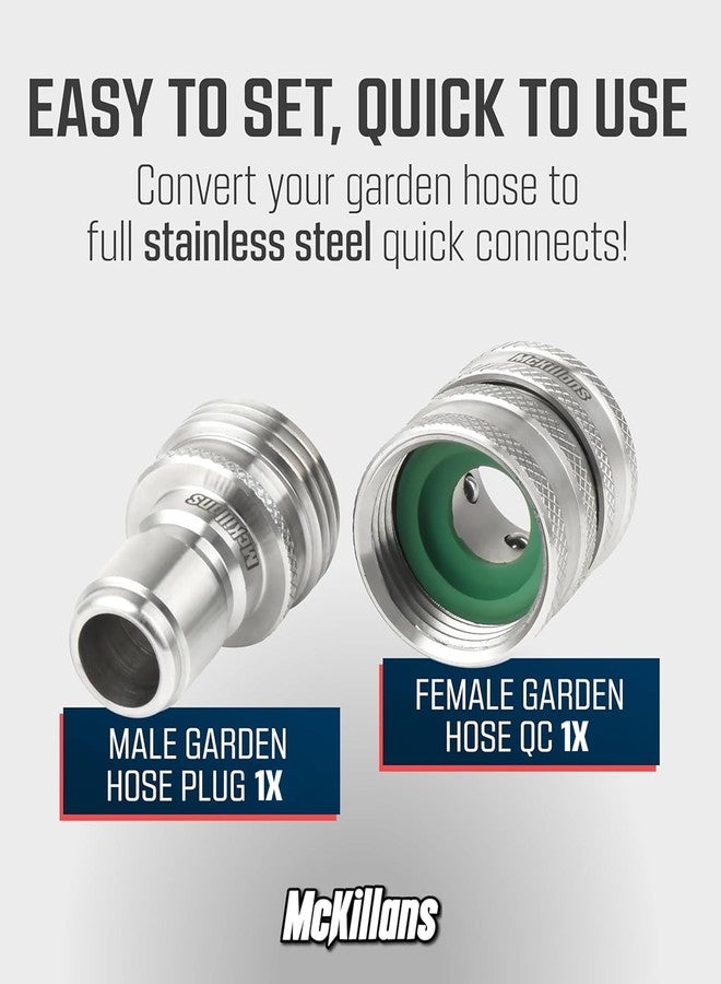 McKillans® Garden Hose Quick Connect Pair [UNIVERSAL FIT] - Stainless Steel Quick Connect Hose Fittings - Water Hose Connectors - Quick Disconnect Adapter - EASY INSTANT CONNECTION - Image 2