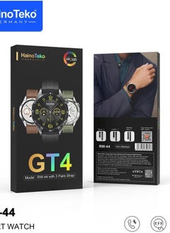 Haino Teko RW-44 (GT4) Smart Watch, with 3 Bands (Stainless Steel + Leather + Silicone) with AMOLED HD IPS Screen, Water Resistant, Supports Bluetooth Calls, Wireless Charger, Black Color - pzsku/ZE23C2A672C9114A10EF8Z/45/_/1735460503/c21a82f1-3b44-4dd0-871e-73a89b3a05a0