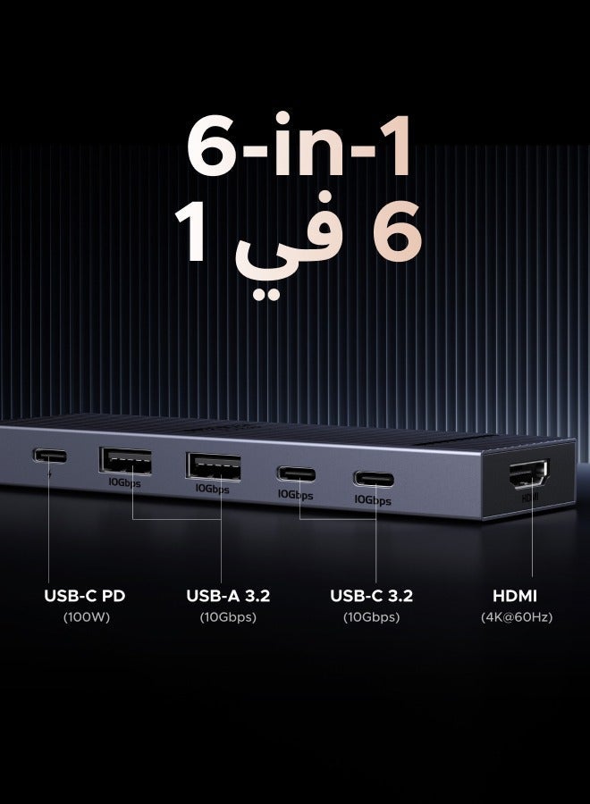 يو جرين ريفودوك موزع يواس بي سي 6 في 1، 4k@60Hz محول من تايب سي إلى HDMI بدقة،PD 100W  شحن سريع، Mbps1000 إيثرنت و3 منافذ USB3.2، متوافق مع آيفونو 17 16 ماك بوك اير برو وايباد برو ولينوفو ثينك باد وجالاكسي - Image 3