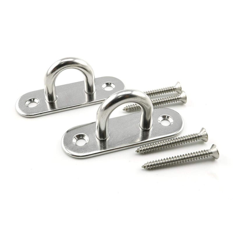 Lind Kitchen 2Pack M8 Strip Type Eye Plate with Enclosed Hook 304 Stainless Steel Heavy Duty Ceiling Wall Mount Hanging Hardware Fitting for Yoga Hammock Swing Marine Boat Application