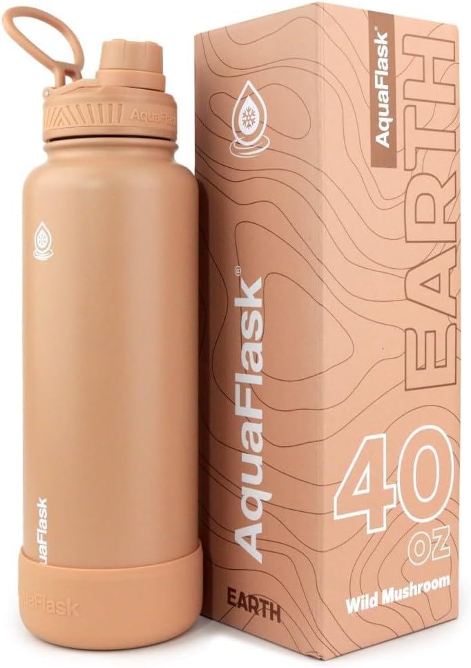 AquaFlask Earth Collection Water Bottle, 1.18L, Vacuum Insulated Stainless Steel, Double-Wall Leak-Proof Wide Mouth, Wild Mushroom - Image 1
