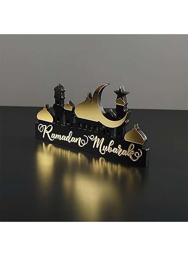Horoof Market Horoof Home® Elegant Wooden Acrylic Ramadan Tabletop Décor – Black & Gold Islamic Decorative Piece, 32 x 17 x 1.27 cm - Image 1