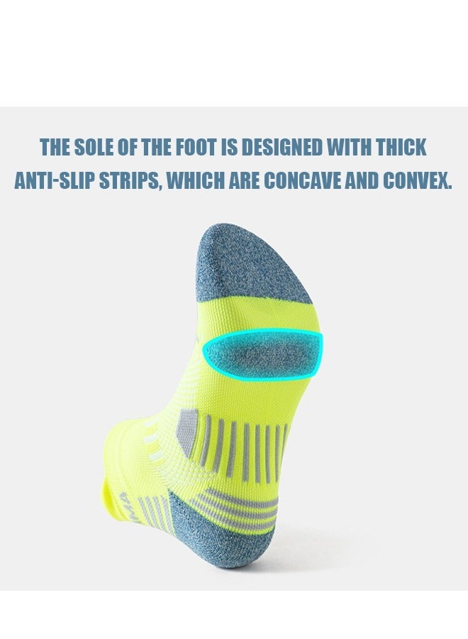 قطعتان من الجوارب الرياضية للرجال بقص منخفض للكاحل، جوارب جري قطنية قابلة للتنفس وغير قابلة للانزلاق للرجال والنساء، جوارب غير مرئية للقارب (أزرق + أصفر) - Image 4