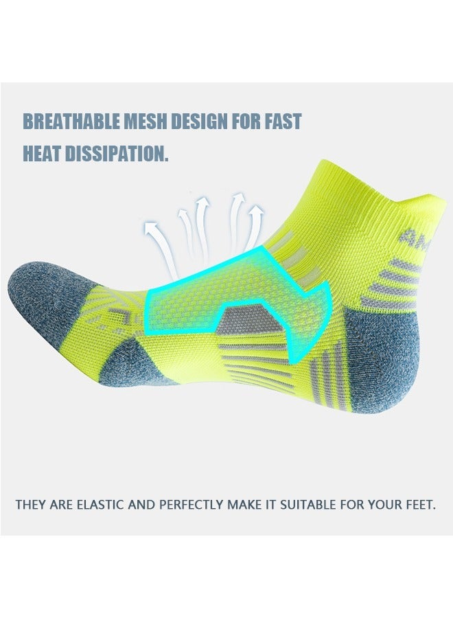 قطعتان من الجوارب الرياضية للرجال بقص منخفض للكاحل، جوارب جري قطنية قابلة للتنفس وغير قابلة للانزلاق للرجال والنساء، جوارب غير مرئية للقارب (أزرق + أصفر) - Image 3