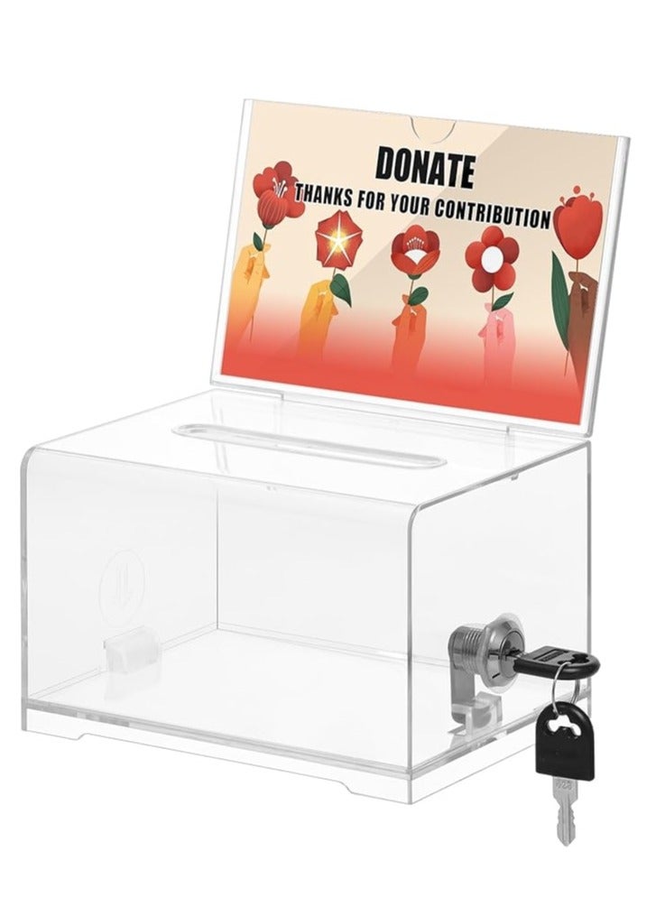 Terabyte صندوق تبرعات شفاف مع قفل، صندوق اقتراع مع حامل لافتة، حاوية اقتراحات للتصويت، صندوق سحب، وعاء نصائح للمدرسة، المؤتمر 6.2" x 4.6" x 4.0" - Image 1