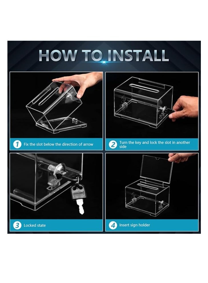 Terabyte صندوق تبرعات شفاف مع قفل، صندوق اقتراع مع حامل لافتة، حاوية اقتراحات للتصويت، صندوق سحب، وعاء نصائح للمدرسة، المؤتمر 6.2" x 4.6" x 4.0" - Image 4