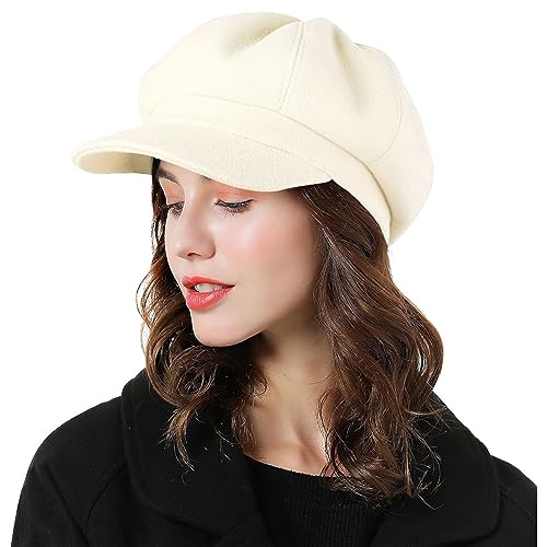 Sumolux Women Beret Newsboy Hat French Wool Cap Classic Autumn Spring Winter Hats Beige - Image 2