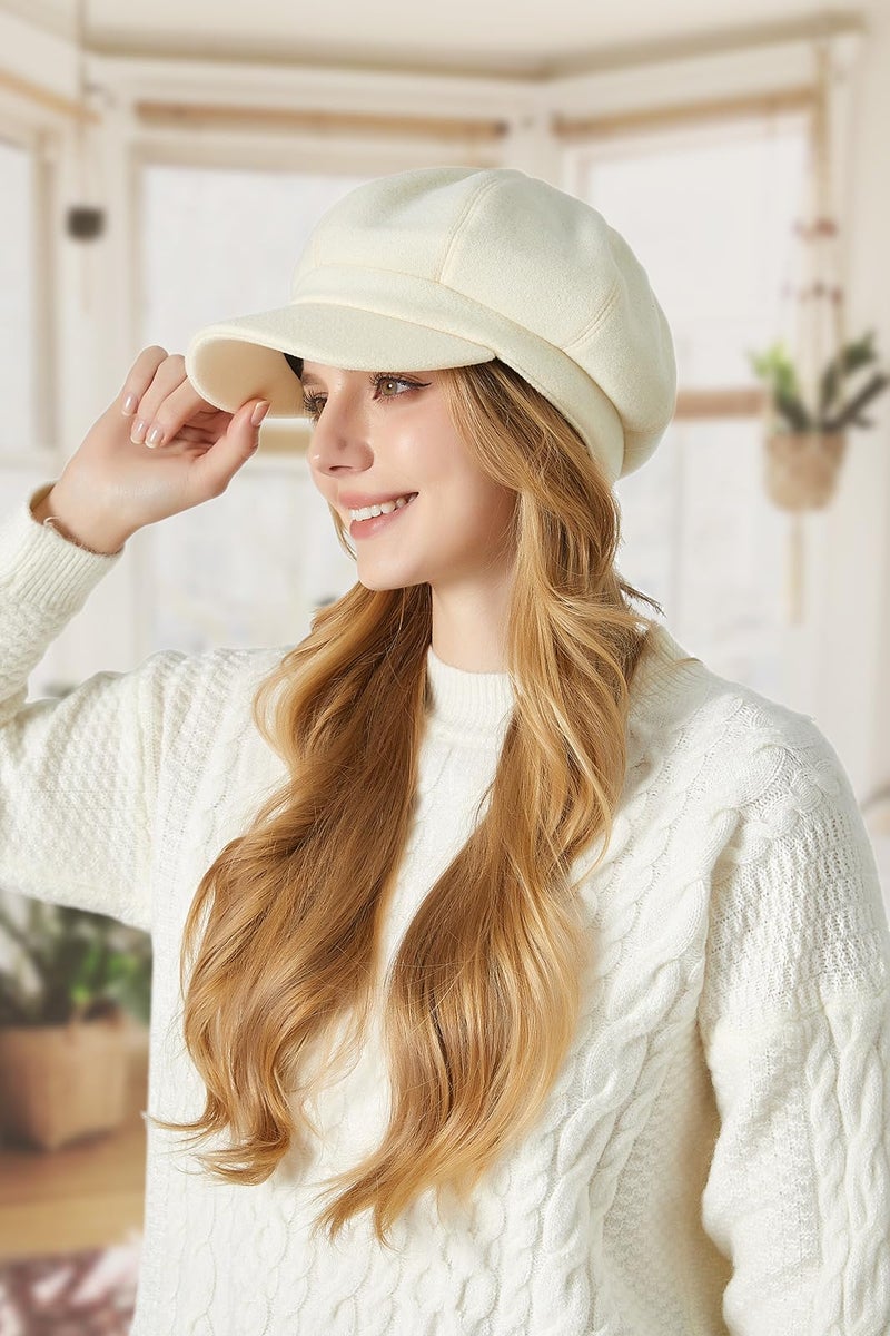 Sumolux Women Beret Newsboy Hat French Wool Cap Classic Autumn Spring Winter Hats Beige - Image 3