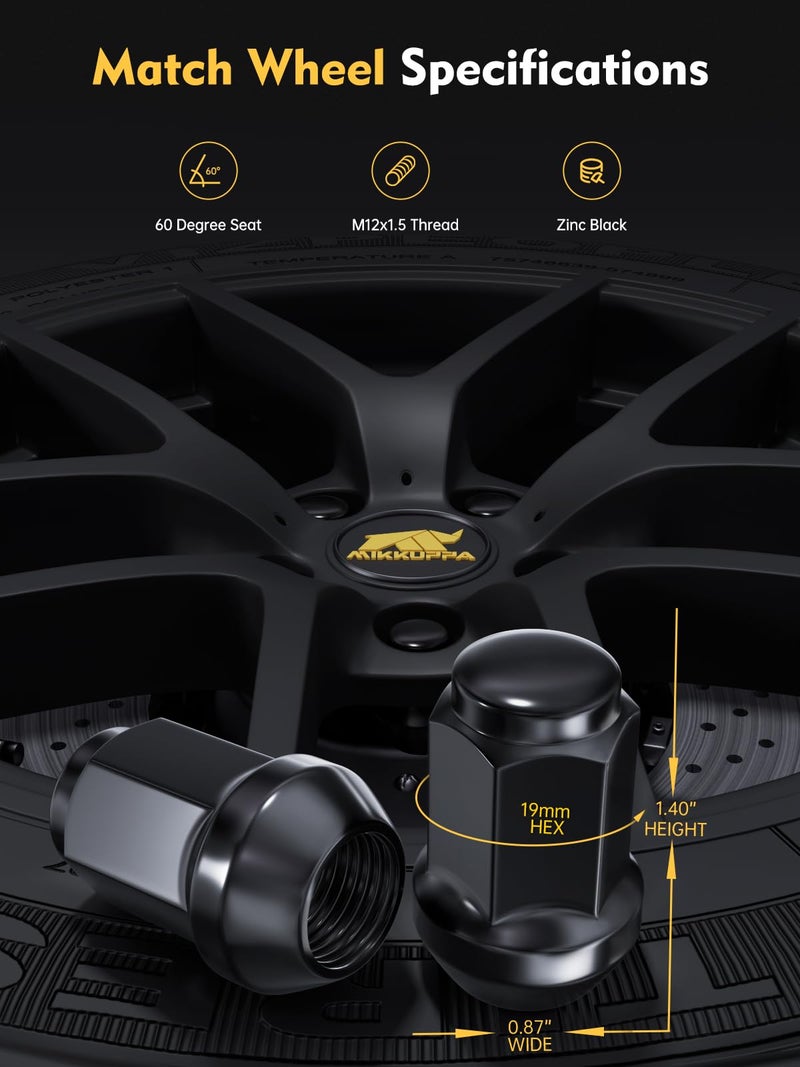 MIKKUPPA M12x1.5 Lug Nuts - Replacement for 2006-2020 Fusion, 2000-2023 Focus, 2001-2023 Escape Aftermarket Wheel - 20pcs Black Closed End Lug Nuts - Image 2