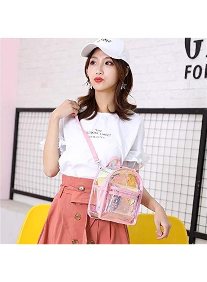 Holographic Transparent Backpack Women PVC Hologram Mini Backpack Clear Shoulder Bag Daily Backpack, Pink - Image 4