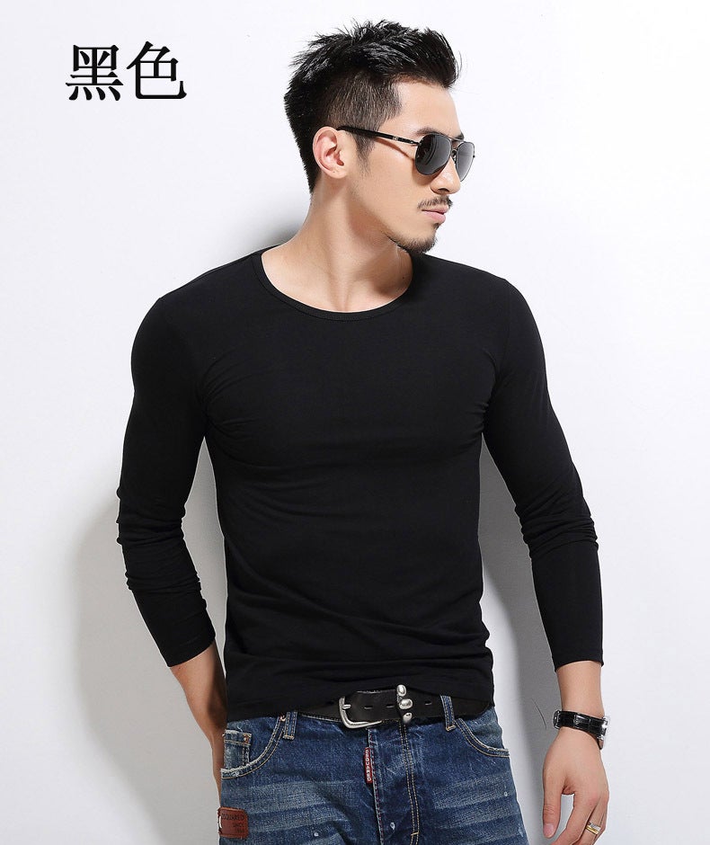 2023 New Men's Bottoming Shirt Men's T-Shirt Long-Sleeved Slim Pure Color Pullover Autumn and Winter Inner Wear Manufacturer Wholesale - Image 1