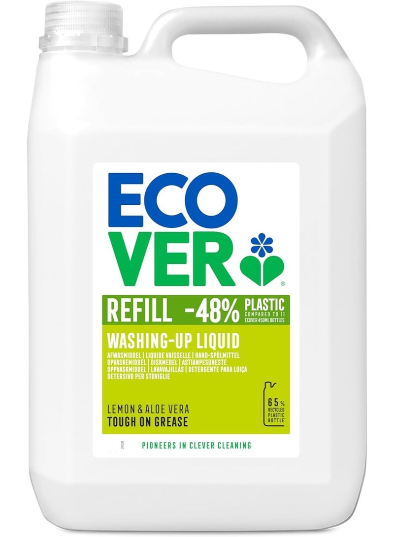 ecover Washing Up Liquid Refill Washing Up Soap Tough On Grease And Grime Lemon & Aloe Vera Scent 5L - Image 1