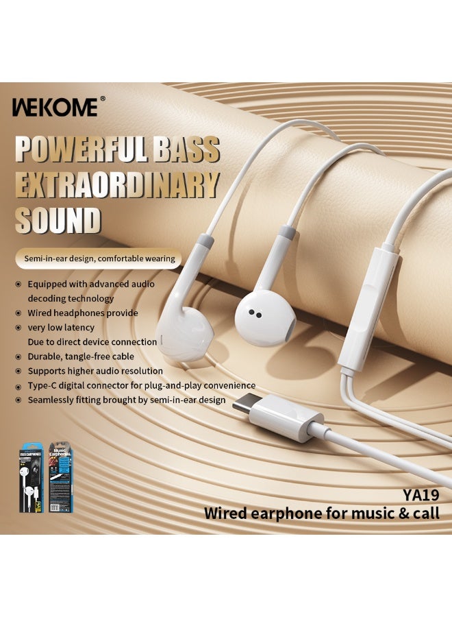 WEKOME YA19 Type-C Wired Earphones – Stereo Sound, Mic & Wire Control for Music & Calls - Image 2