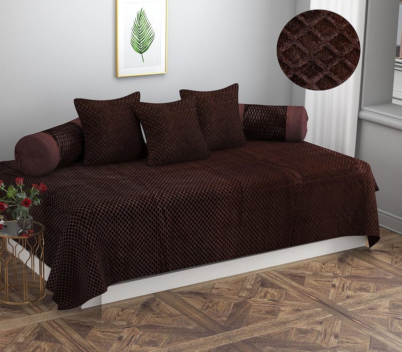 KREEVA KREEVA Velvet Checked Grace Diwan Cover Set 123 Brown - Image 1