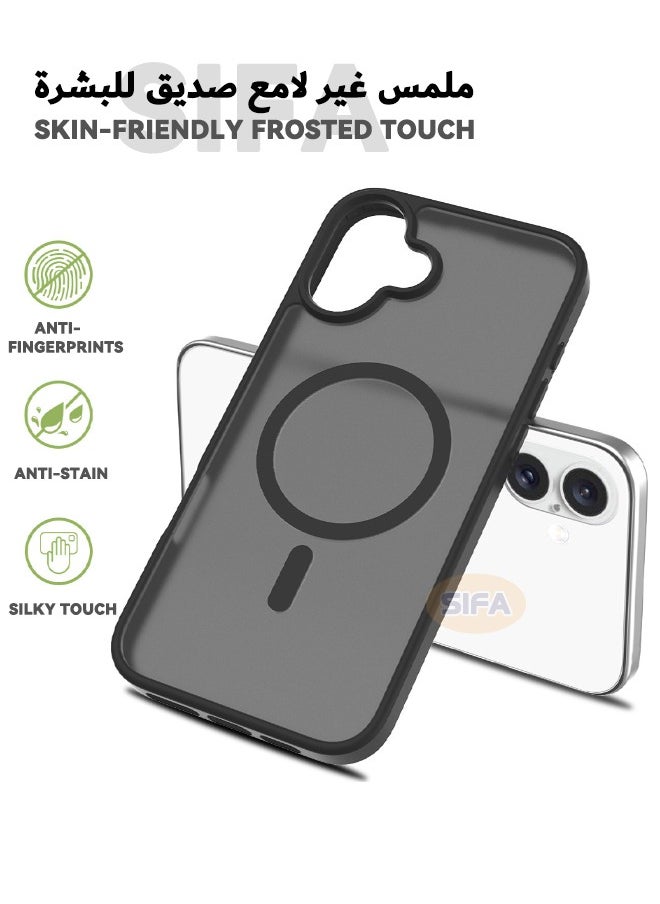 Generic - iPhone 16 Case, [Compatible with Magsafe] Frosted Phone Case, [Anti-Drop Shockproof][Anti-Slip][No Yellowing] Back Cover, Slim Skin Feel Hard Case for Apple iPhone 16, Black - Image 1