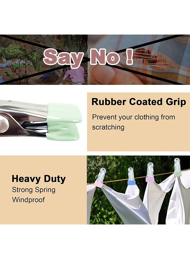 30 Pcs Clothes Pegs for Washing Line - Stainless Steel Towel Pegs - Heavy Duty Sock Pegs - Non-Slip Metal Laundry Pegs for Shoes - Food Sealing, Photos（Blue,Green,Pink） - Image 4