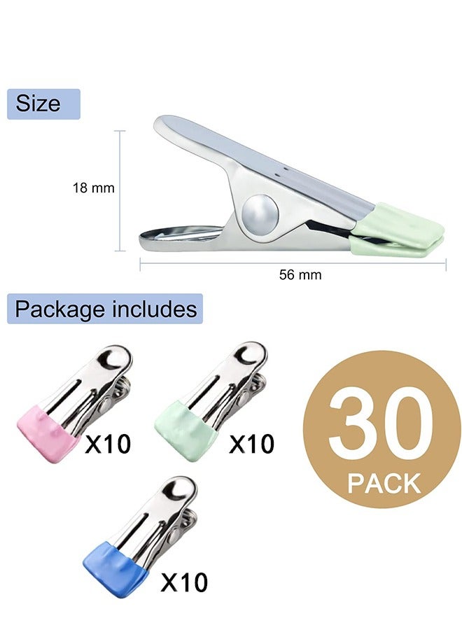30 Pcs Clothes Pegs for Washing Line - Stainless Steel Towel Pegs - Heavy Duty Sock Pegs - Non-Slip Metal Laundry Pegs for Shoes - Food Sealing, Photos（Blue,Green,Pink） - Image 2