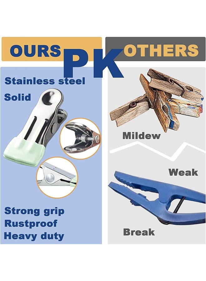 30 Pcs Clothes Pegs for Washing Line - Stainless Steel Towel Pegs - Heavy Duty Sock Pegs - Non-Slip Metal Laundry Pegs for Shoes - Food Sealing, Photos（Blue,Green,Pink） - Image 3