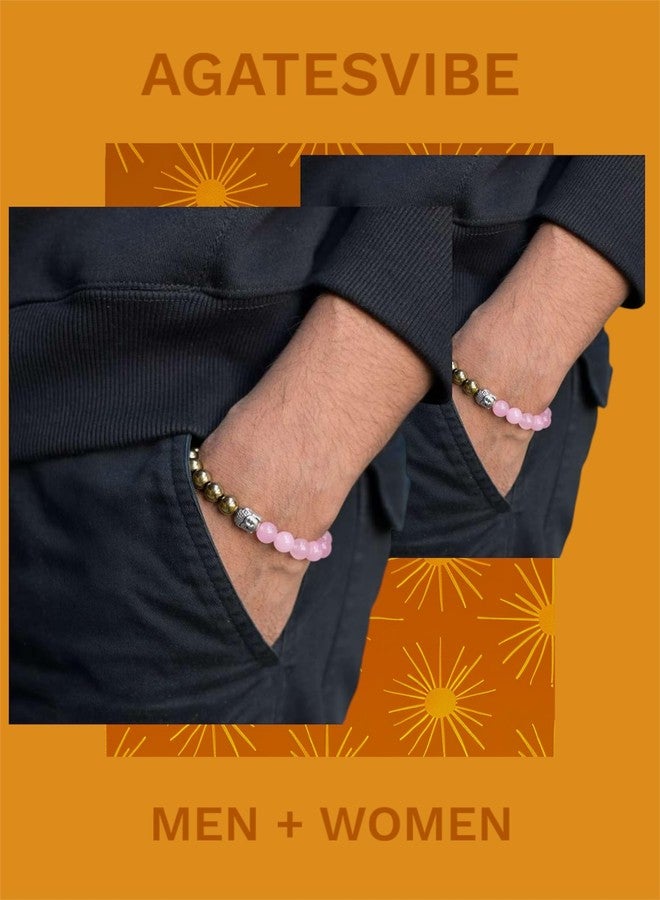 Agatesvibe سوار من حجر البيريت والكوارتز الوردي من أغاتسفايب للنساء والرجال - أحجار كريمة طبيعية للشفاء، خرز 8 مم - يجذب المال والحب والشهرة والحظ - معتمد، هدية مثالية (عبوة من قطعة واحدة) - Image 5