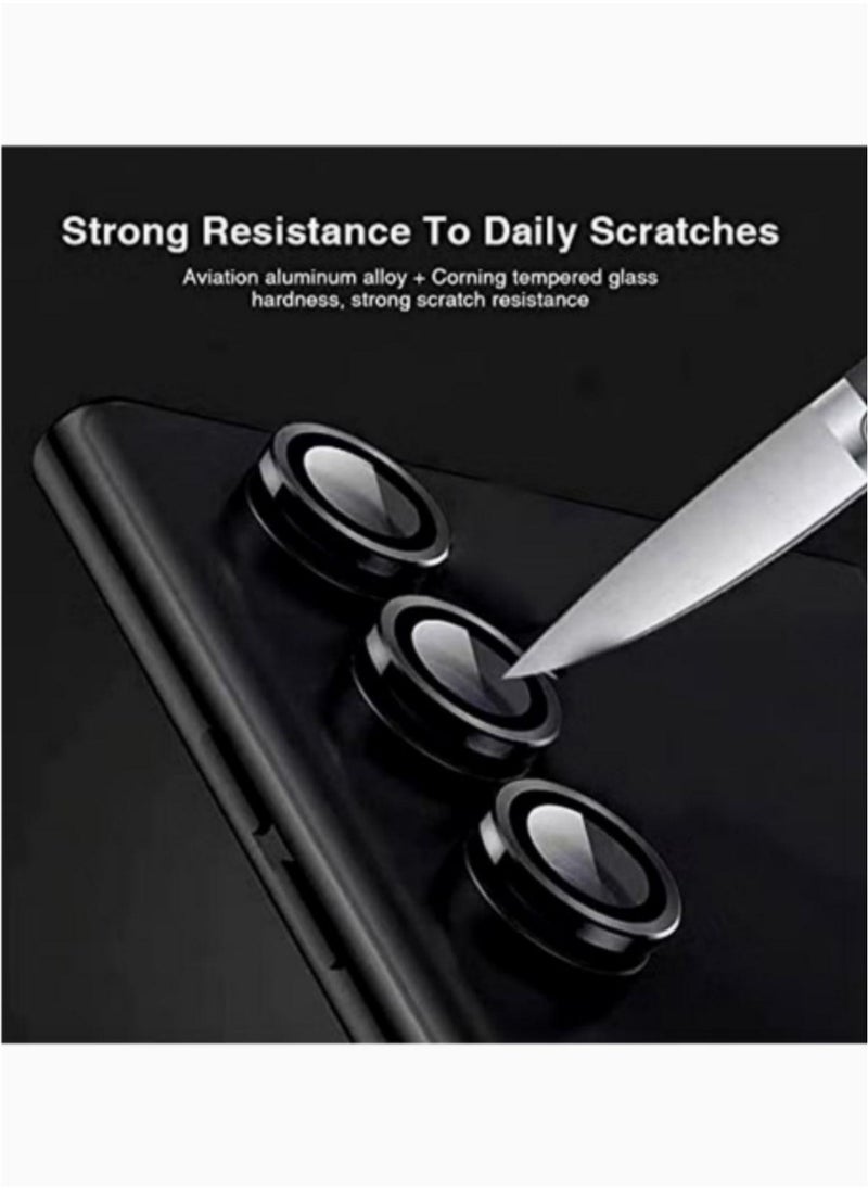 Generic Samsung Galaxy A15 Camera Lens Protector, Individual Tempered Glass Camera Screen Protector Metal Ring Lens Cover for Galaxy A15 Accessories, 1 Set (Black)  - Image 3