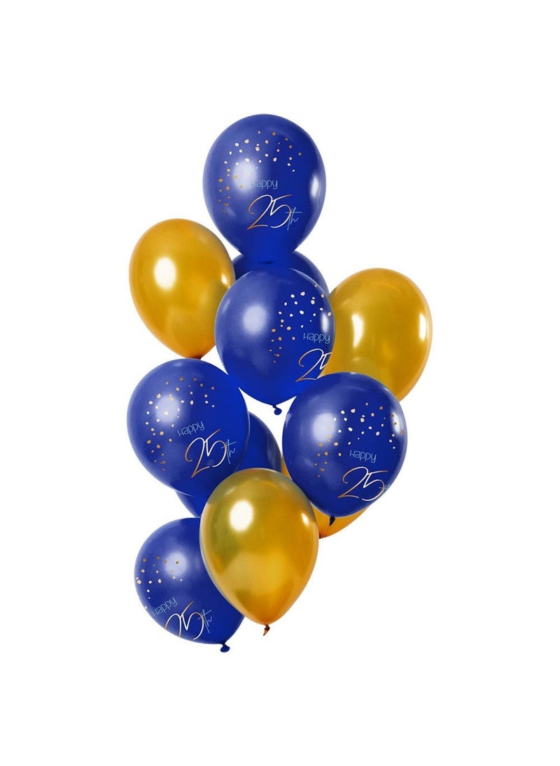 Folat Happy 25th Balloons Blue Gold 30 cm 12-pack
