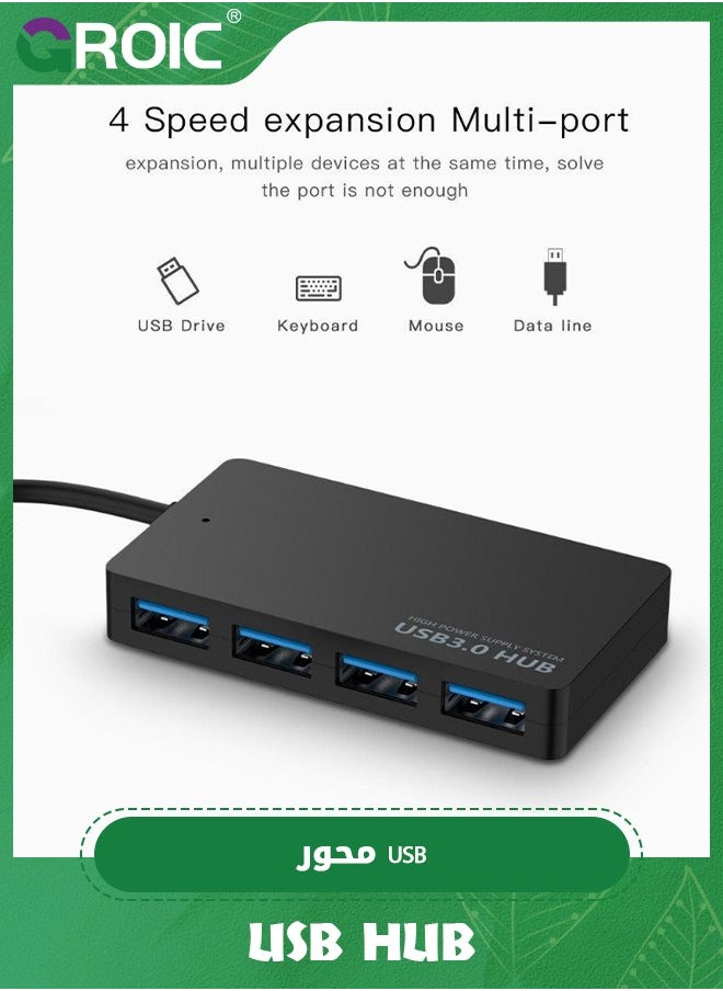 GROIC USB Hub, Multi USB Port Splitter Ultra-Slim Multiport USB 3.0 Hub Adapter Fast Data Transfer for Laptop, MacBook, Printer, PS4, PC, Flash Drive, Mobile HDD  - Image 2