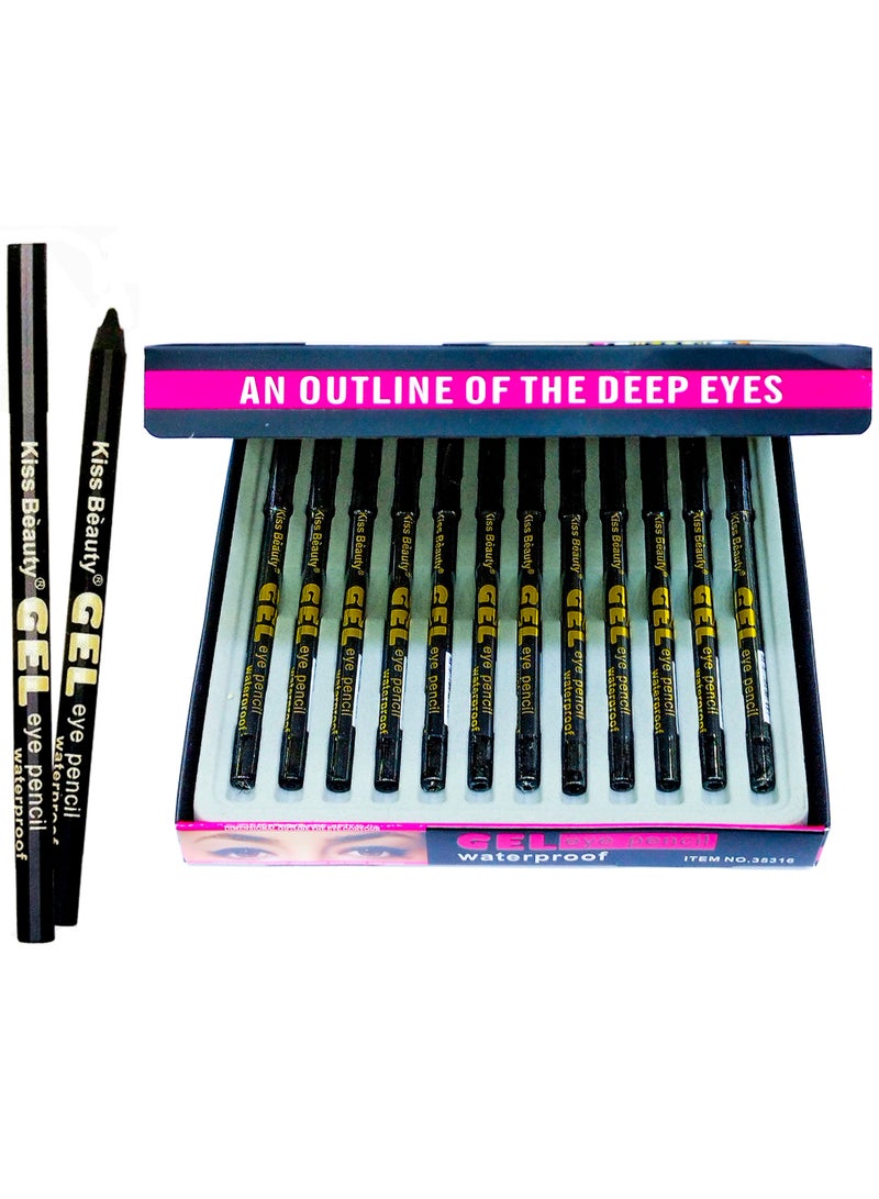 Kiss Beauty Pack Of 12 Long Wear 24H Gel Eye Pencil Black  - Image 1