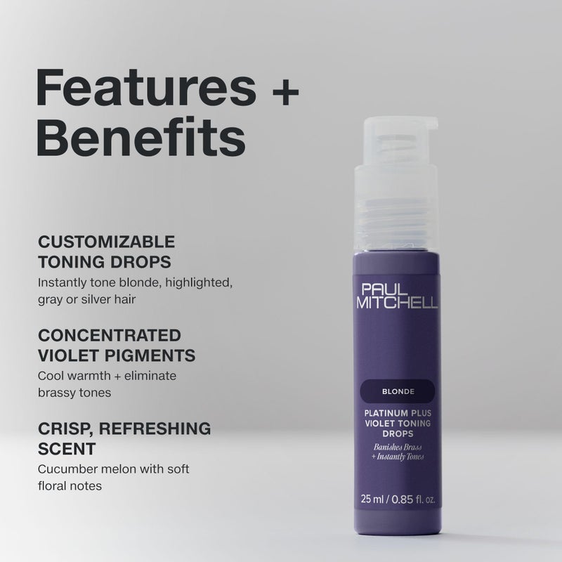 Paul Mitchell Platinum Plus Violet Toning Drops, Banishes Brass + Intensely Tones, Ideal for Blonde, Highlighted, Gray or Silver Hair, 0.85 fl. oz - Image 3