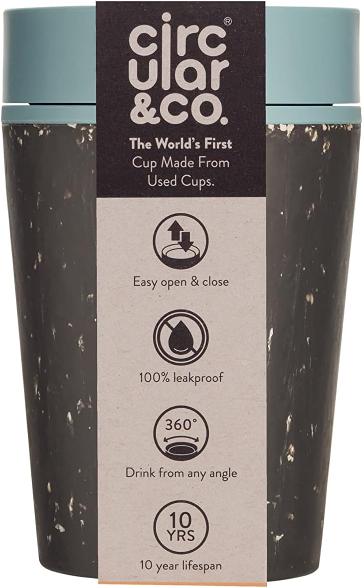 Circular and Co Leakproof Reusable Coffee Cup 8oz/227ml - The World's First Travel Mug Made from Recycled Coffee Cups, 100% Leak-Proof, Sustainable & Insulated. (Black & Faraway Blue) - Image 1
